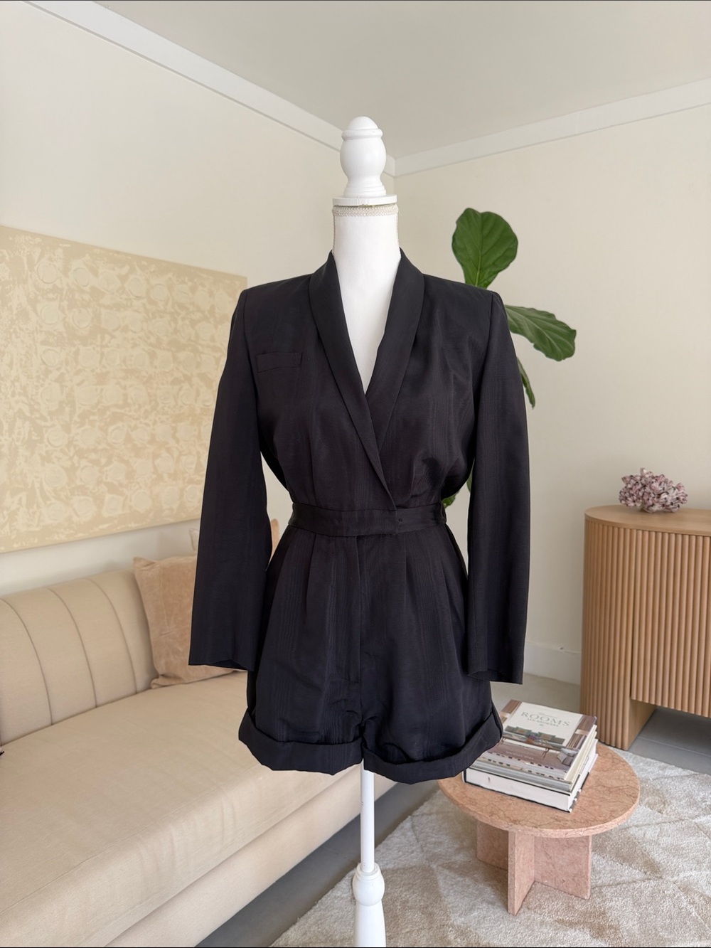 Tailored Black Belted Romper Blazer